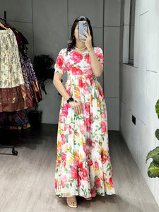 Elegant Printed Long Kurti - Double Frill Festive Wear for Women