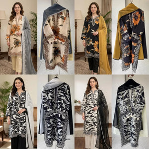 Elegant Printed Muslin Plazzo Suit - Embroidered with Dupatta for Women