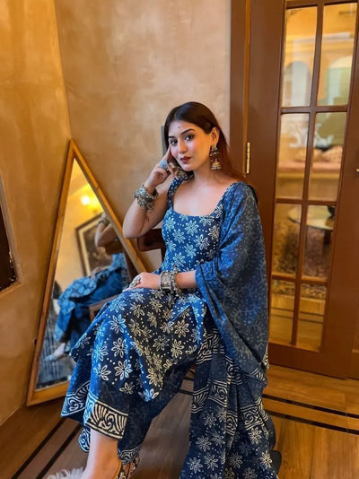 Elegant Printed Rayon Slub Suit Set - 3-Piece Outfit for Women | S-XXL