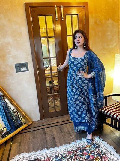 Elegant Printed Rayon Slub Suit Set - 3-Piece Outfit for Women | S-XXL