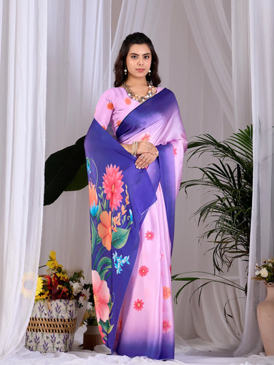 Elegant Printed Satin Georgette Saree - Flowy & Vibrant for Women