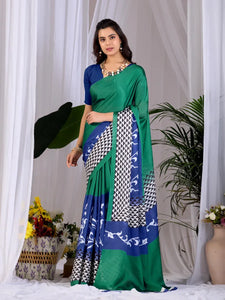 Elegant Printed Satin Georgette Saree - Modern Digital Print Festive Wear for Women