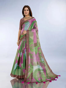 Elegant Printed Silk Saree - Abstract Art Design for Festive Wear
