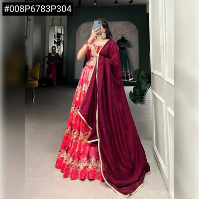 Elegant Printed Tasar Silk Lehenga Choli - Fully Stitched Festive Wear