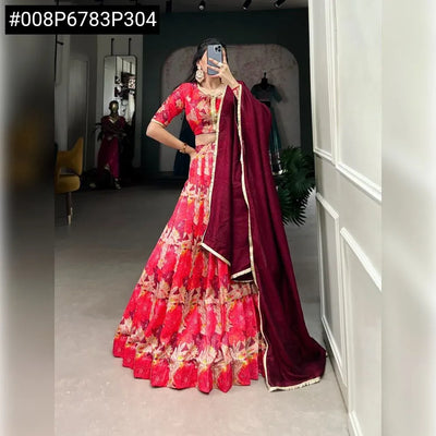 Elegant Printed Tasar Silk Lehenga Choli - Fully Stitched Festive Wear