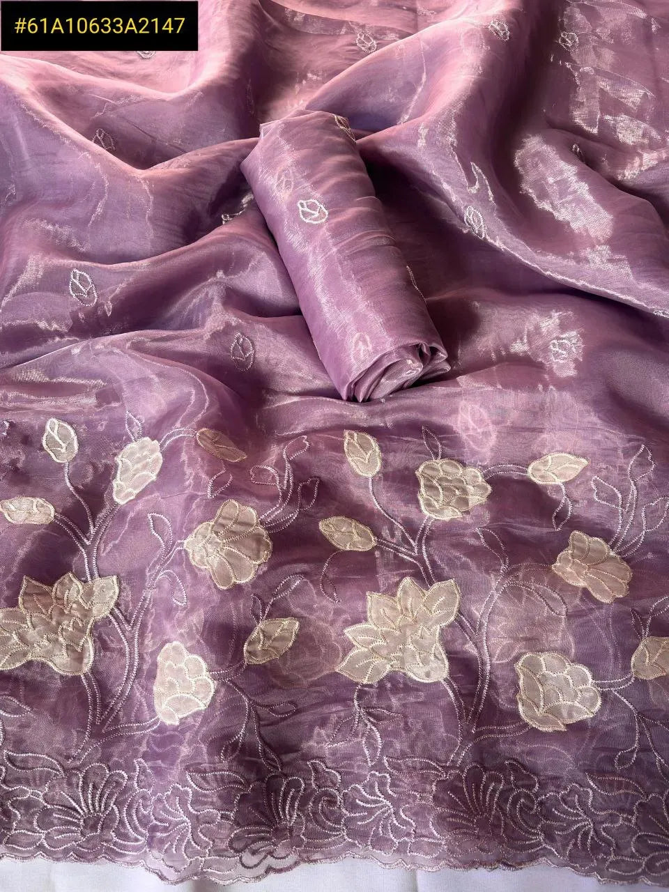 Premium Pure Chanda Kora Silk Saree with Floral Embroidery