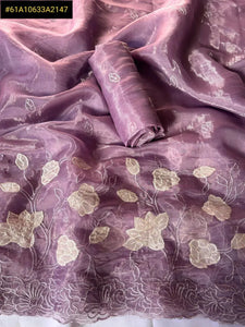Premium Pure Chanda Kora Silk Saree with Floral Embroidery and Applique Cutwork Border for Festive Celebrations