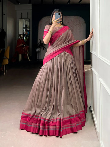 Elegant Pure Chanderi Lehenga - Stitched Thread Work for Festive Wear