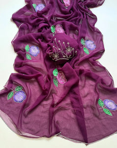 Elegant Pure Chiffon Saree with Handbrush Florals for Festive Prep