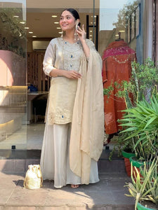 Elegant Pure Cosmos Embroidered Kurta Set - Premium Festive Palazzo Set for Women