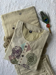 Elegant Pure Cotton A-Line Kurti Pant Dupatta Set - Embroidered Festive Wear for Women | Sizes M-XXL