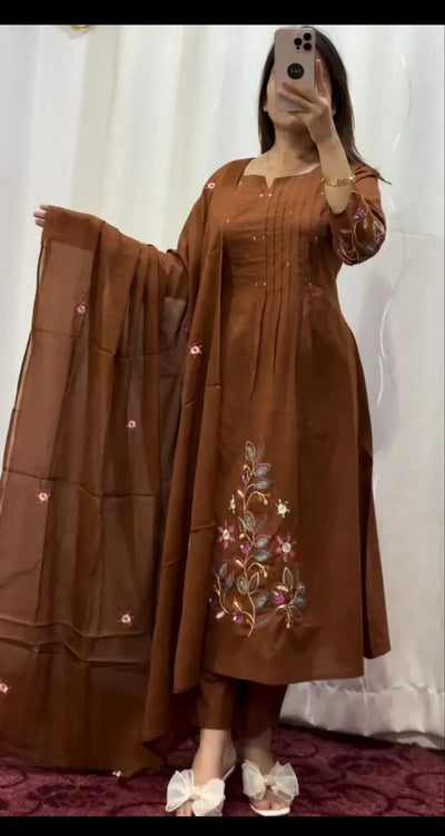 Elegant Pure Cotton Handwork Suit Set with Embroidered Dupatta for Festive Celebrations