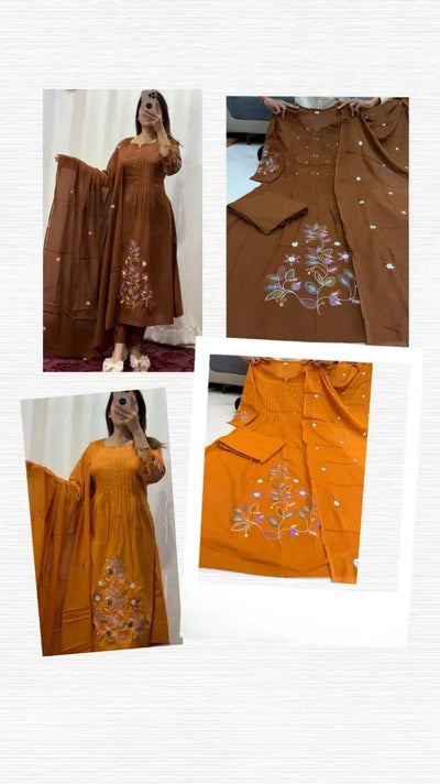 Elegant Pure Cotton Handwork Suit Set with Embroidered Dupatta for Festive Celebrations