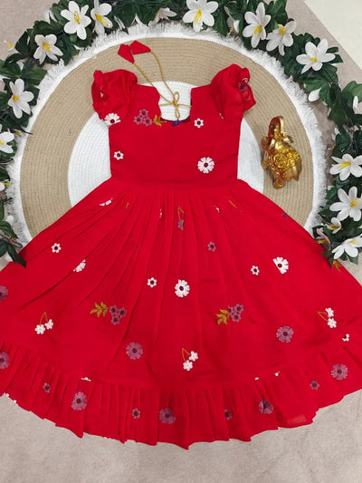 Elegant Pure Cotton Kids Gown - Roman Style Embroidery for Summer Parties