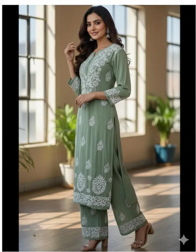 Elegant Pure Cotton Kurta Set with Exquisite Embroidery for Women | Plus Sizes Available