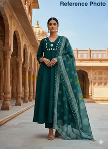 Elegant Pure Cotton Kurti Set - Mirror Work & Hand Block Print Dupatta for Women | M-XXL