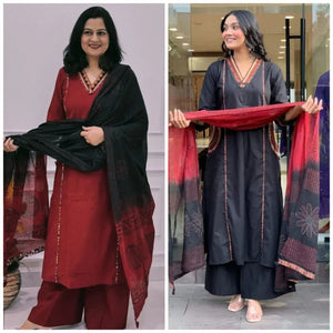 Elegant Pure Cotton Suit Set - Embroidered Festive Wear M-3XL