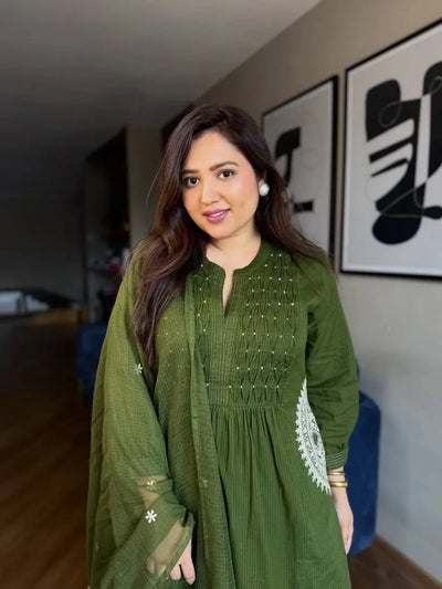 Elegant Pure Cotton Suit Set - Handcrafted Festive Wear with Dupatta