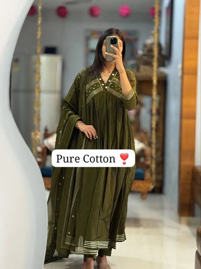 Elegant Pure Cotton Suit Set – Handwork Neck for Women