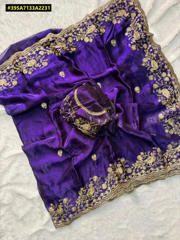 Elegant Pure Fandy Saree - Zari Work & Embroidered Blouse for Women