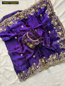 Elegant Pure Fandy Saree - Zari Work & Embroidered Blouse for Women