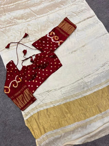 Elegant Pure Gaji Silk Saree - with 2 Stitched Blouses for Festive Wear