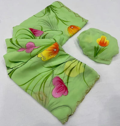 Elegant Pure Georgette Saree - Floral Khatli Work Festive Wear