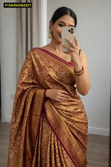 Elegant Pure Kanjiveram Silk Saree - Zari Weaving Border & Rich Pallu for Women