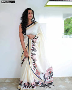 Elegant Pure Khadi Silk Saree - HD Ikkat Print & Tassels for Festive Wear