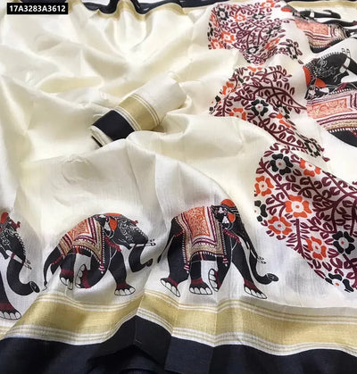 Elegant Pure Khadi Silk Saree - HD Ikkat Print & Tassels for Festive Wear