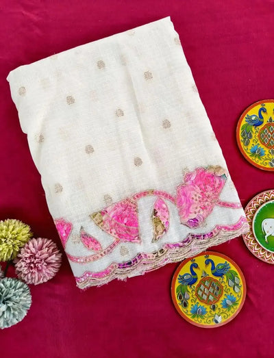 Elegant Pure Kota Saree - Handcrafted Cutwork Festive Wear