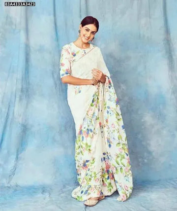 Elegant Pure Linen Saree - Lightweight Digital Print for Festive Wear