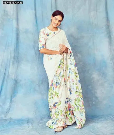 Elegant Pure Linen Saree - Lightweight Digital Print for Festive Wear