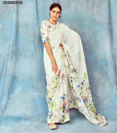 Elegant Pure Linen Saree - Lightweight Digital Print for Festive Wear