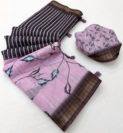 Elegant Pure Linen Saree - Premium Zari Chex & Digital Print for Festive Wear