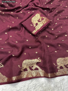 Elegant Pure Muslin Silk Saree - Running Blouse | Festive Wear