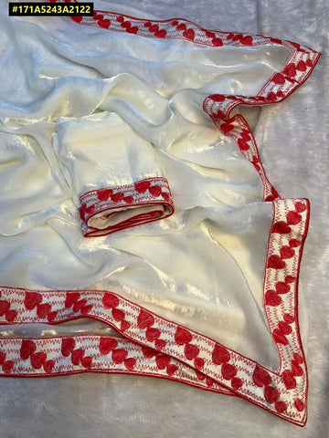 Elegant Pure Satin Saree with Lace Border & Blouse Piece