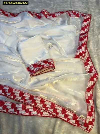 Elegant Pure Satin Saree with Lace Border & Blouse Piece