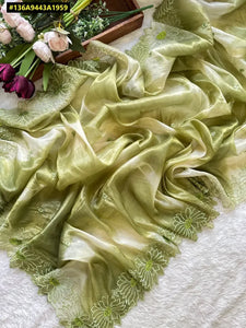 Elegant Pure Silk Parsi Saree - Heavy Diamond Cutwork | Women