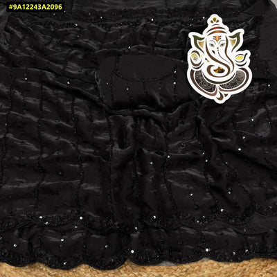 Elegant Pure Silk Saree - Velvet Shine, Sequence Handwork for Festivities