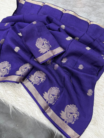 Elegant Pure Viscose Khadi Saree - Peacock Jaquard Border for Women