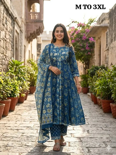 Elegant Purple Anarkali Kurti Set - Premium Cotton for Women