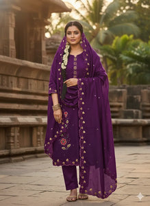 Elegant Purple Embroidered Suit - Glamorous Festival Wear for Women