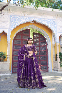 Elegant Purple Georgette Lehenga - Heavy Embroidery Wedding Wear