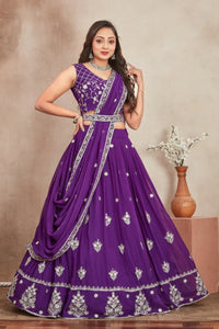 Elegant Purple Georgette Lehenga - Heavy Sequins & Thread Work for Weddings