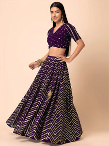 Elegant Purple Georgette Lehenga - Heavy Zari Sequins for Wedding Wear