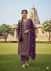 Elegant Purple Georgette Suit - Glamorous Embroidered Festival Wear
