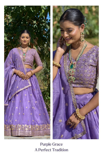 Elegant Purple Lehenga for Women - Heavy Gold Crush Sequence Embroidery Wedding Collection