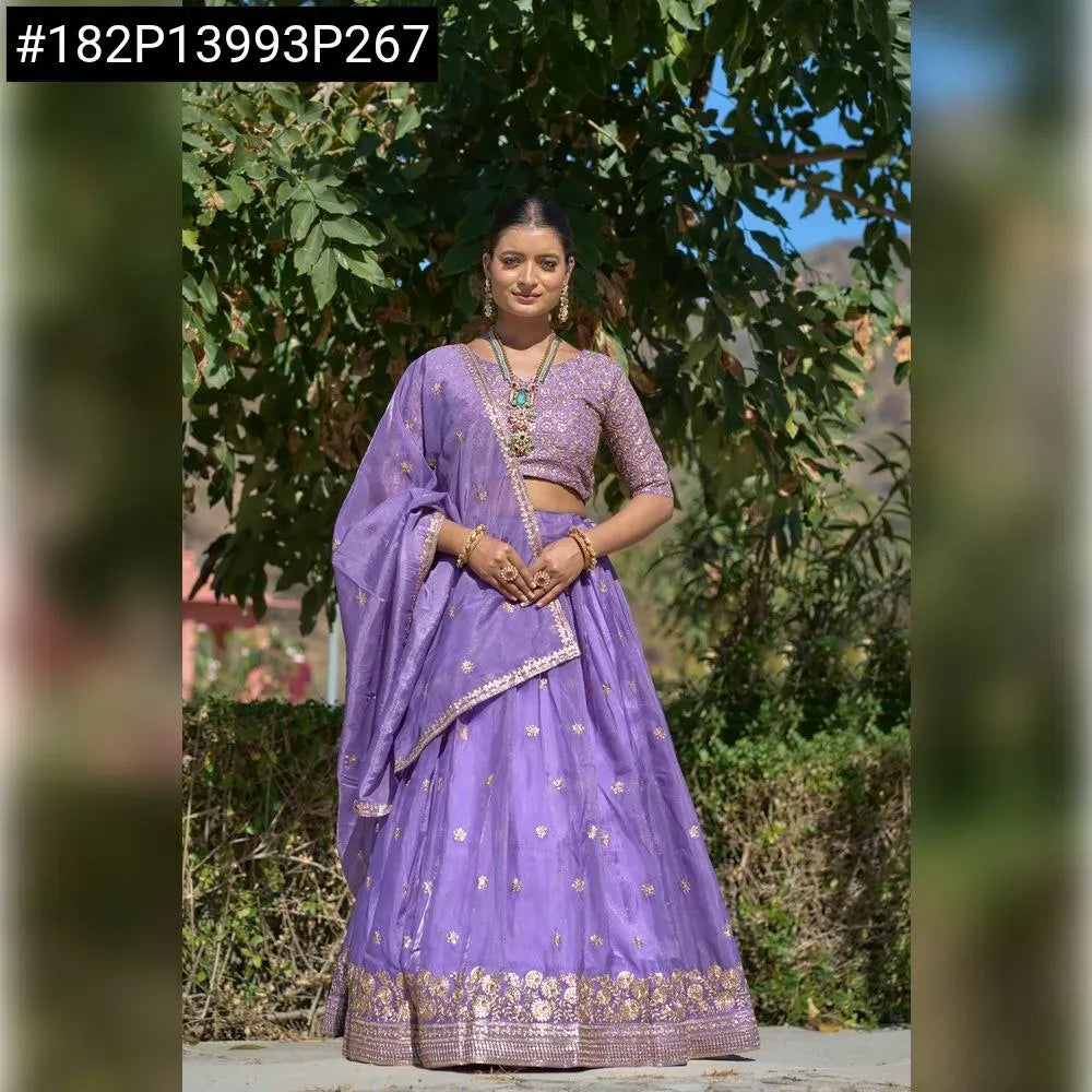 Premium Purple Gold Crush Embroidered Lehenga Choli for Weddings