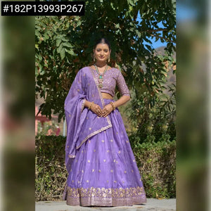 Premium Gold Crush Embroidered Purple Lehenga Choli Set for Weddings and Festive Wear